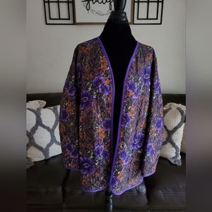 Vintage Vibrant Purple Floral Quilted Jacket Unique Classic Boho Chic